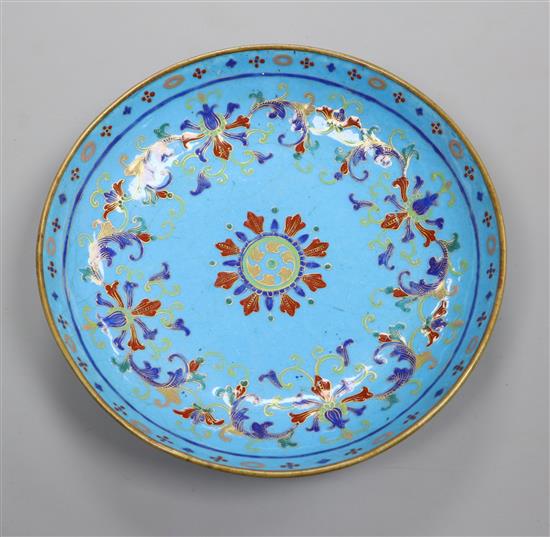 A Canton enamel blue saucer dish, late 18th century diameter 16.5cm